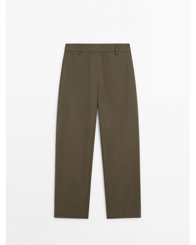 MASSIMO DUTTI Cotton Blend Cropped Straight-Fit Pants - Green