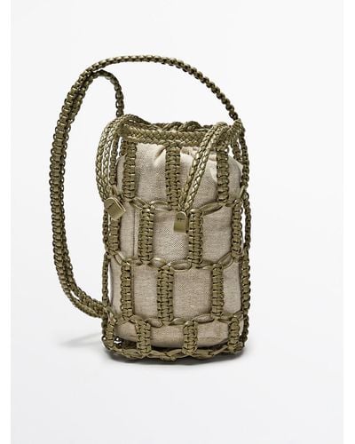 MASSIMO DUTTI Nappa Leather Woven Mini Bucket Bag - Multicolor