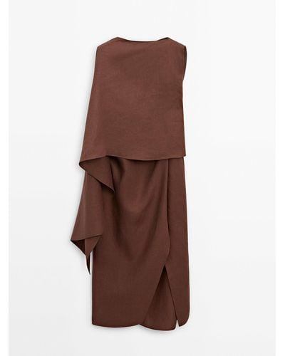 MASSIMO DUTTI Linen Cape Dress - Brown