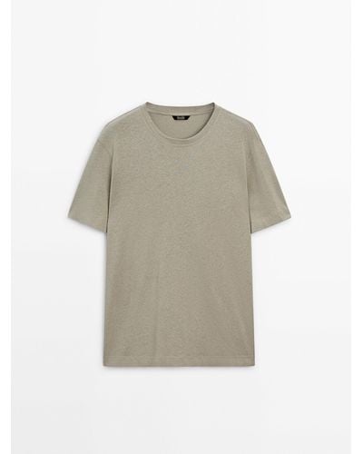 MASSIMO DUTTI Short Sleeve Linen And Cotton Blend T-Shirt - Natural