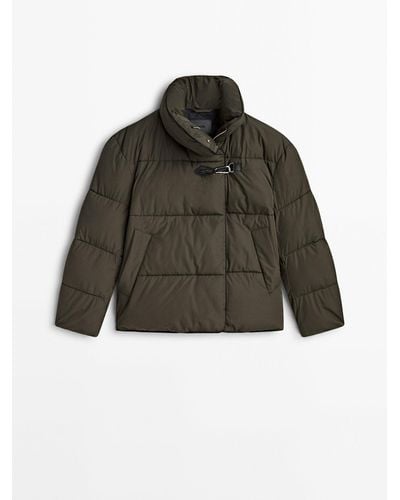MASSIMO DUTTI Puffer Jacket With Hook Detail - Green