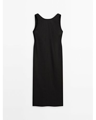 MASSIMO DUTTI Sleeveless Linen Blend Dress - Black