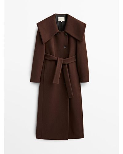 MASSIMO DUTTI Limited Edition Wool Blend Coat With Nautical Collar - Brown