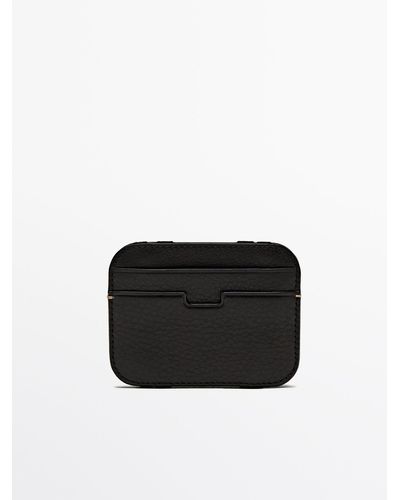 MASSIMO DUTTI Leather Card Holder - Black