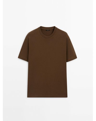 MASSIMO DUTTI 100% Cotton Medium Weight T-Shirt - Brown