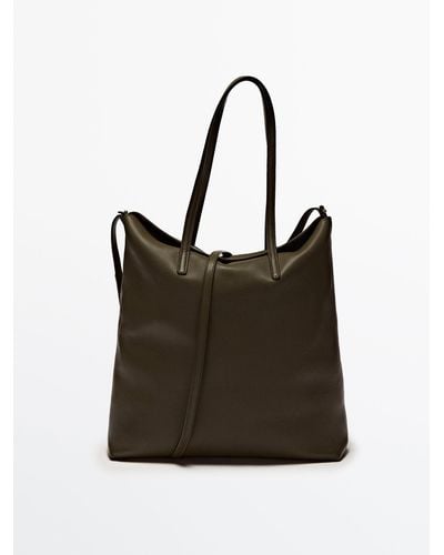 MASSIMO DUTTI Nappa Leather Tote Bag With Multi-Way Strap - Black