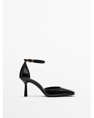 MASSIMO DUTTI Black Leather High-heel Shoes With Ankle Strap