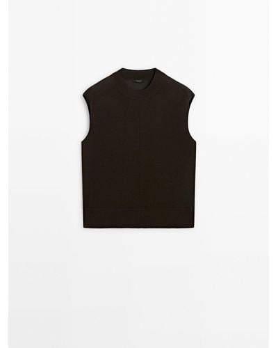 MASSIMO DUTTI Lyocell Blend Top With High Neck - Black