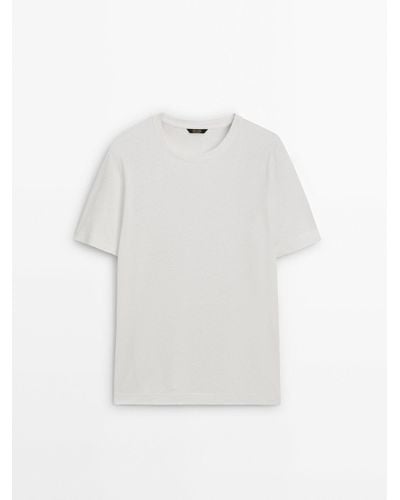 MASSIMO DUTTI Short Sleeve Linen And Cotton Blend T-Shirt - White