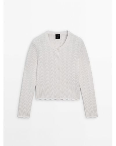 MASSIMO DUTTI Wavy Knit Cardigan - White