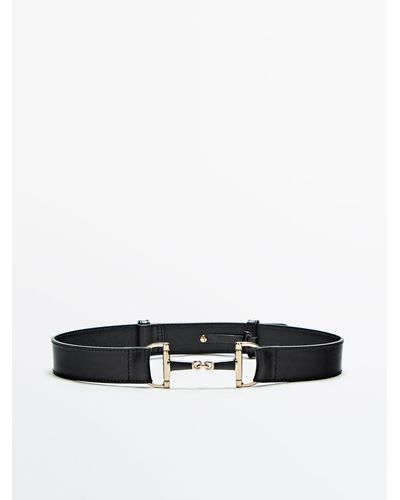 MASSIMO DUTTI Leather Belt With Horsebit Buckle - Black