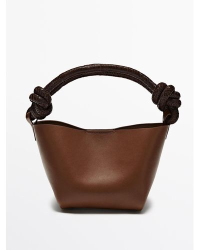 MASSIMO DUTTI Mini Nappa Crossbody Bag With Knot Details - Brown