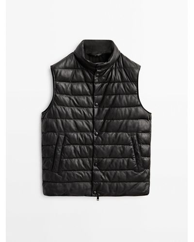 MASSIMO DUTTI Black Nappa Leather Quilted Gilet