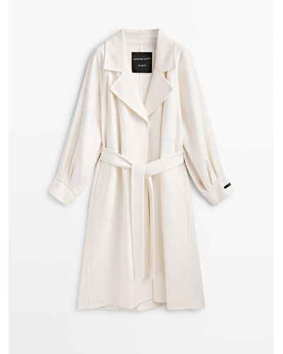 MASSIMO DUTTI Long Coat With Stitching - Studio - White