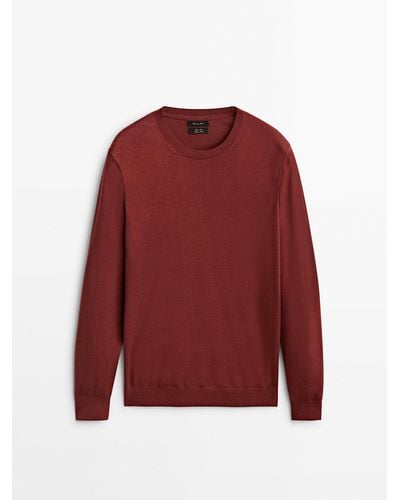 MASSIMO DUTTI Merino Wool Crew Neck Sweater - Red