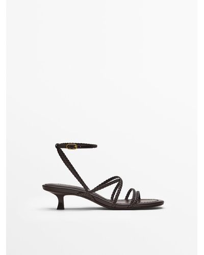 MASSIMO DUTTI Plaited Multi-strap Mid-heel Leather Sandals - Brown