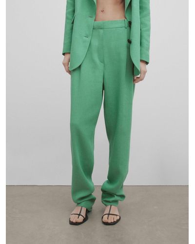 MASSIMO DUTTI Linen Blend Suit Pants - Studio - Green