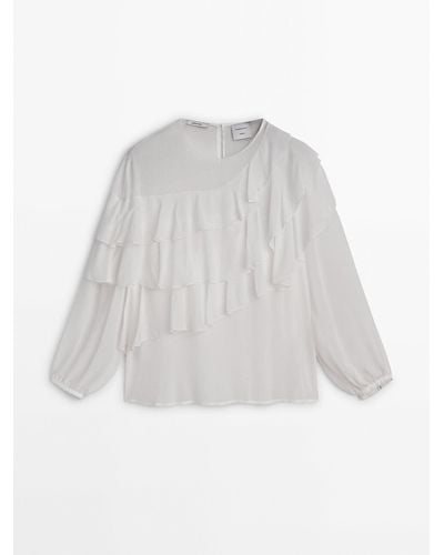 MASSIMO DUTTI Flowing Shirt With Ruffled Detail - White