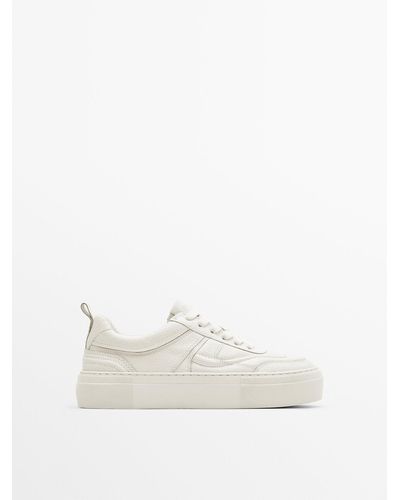 MASSIMO DUTTI Leather Sneakers With Pieces - White
