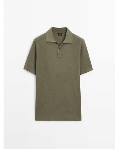 MASSIMO DUTTI Textured Short Sleeve Polo Sweater - Green
