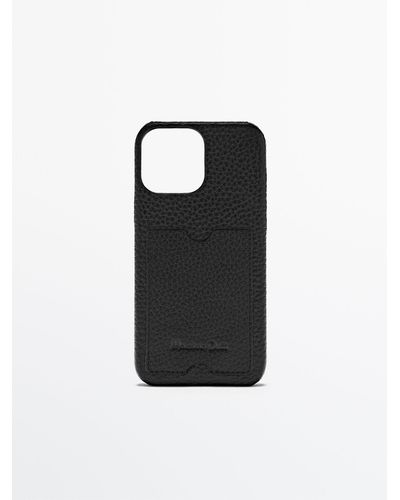 MASSIMO DUTTI Tumbled Leather Iphone 13 Pro Max Case With Card Slot - Black