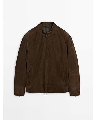 MASSIMO DUTTI Suede Leather Jacket - Brown