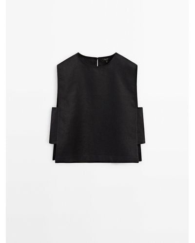 MASSIMO DUTTI 100% Linen Top With Side Detail - Black