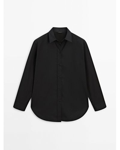 MASSIMO DUTTI Cotton Poplin Shirt - Black