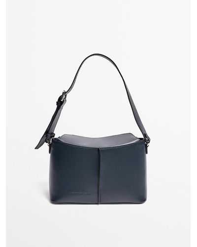 MASSIMO DUTTI Leather Handbag With Front Seam - Studio - Blue