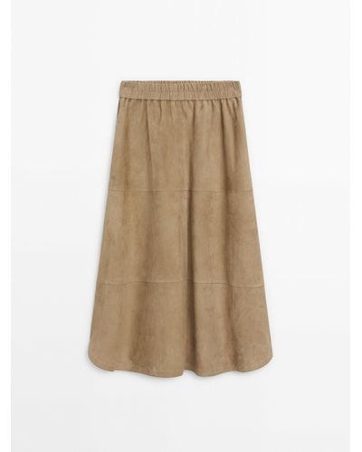 MASSIMO DUTTI Long Nappa Leather Skirt With Side Splits - Natural