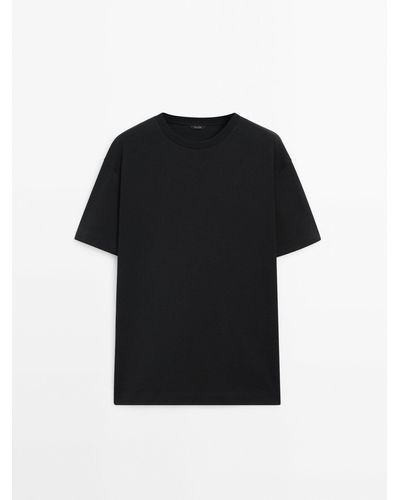 MASSIMO DUTTI Drop-Shoulder Cotton T-Shirt With A Crew Neck - Black