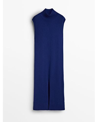 MASSIMO DUTTI High Neck Knit Dress With Opening - Blue