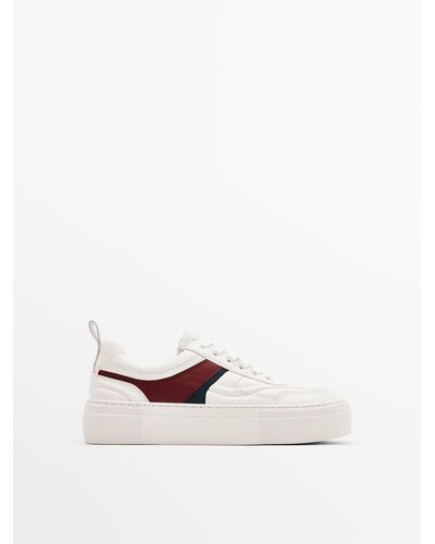 MASSIMO DUTTI Contrast Leather Sneakers - White