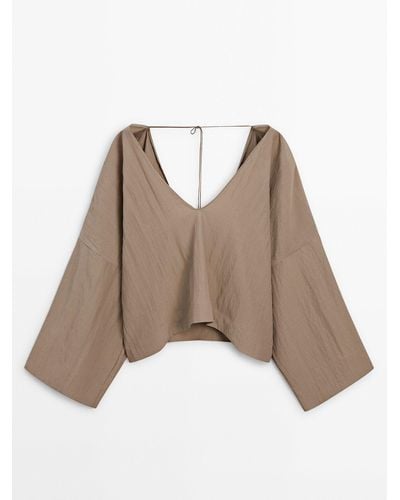 MASSIMO DUTTI Blouse With Back Drawstring Detail - Brown