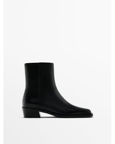 MASSIMO DUTTI Ankle Boots With Square Toe - Black