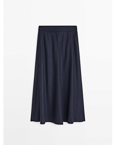 MASSIMO DUTTI Wool Blend Flared Midi Skirt - Blue