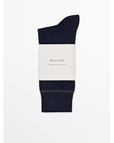 MASSIMO DUTTI Long Socks With Contrast Horizontal Stripe - Blue