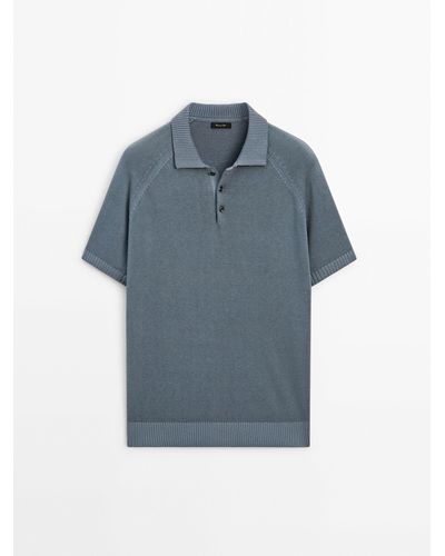 MASSIMO DUTTI Short Sleeve Knit Polo Shirt - Blue