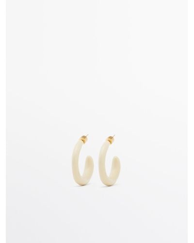 MASSIMO DUTTI Enameled Hoop Earrings - White