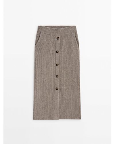 MASSIMO DUTTI Purl-Knit Midi Skirt With Matching Buttons - Gray
