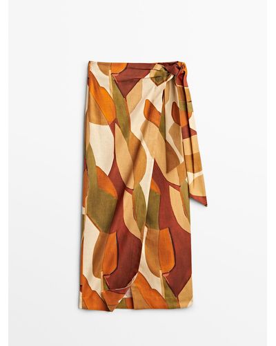 MASSIMO DUTTI Printed Wrap Skirt - Orange