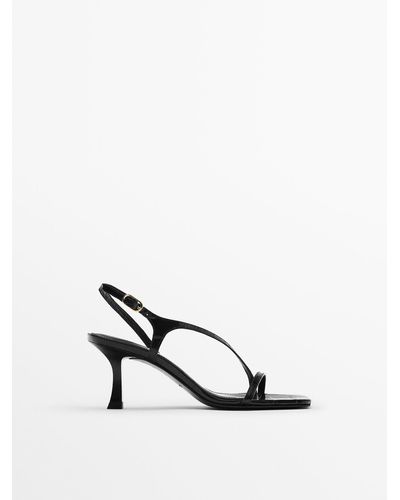 MASSIMO DUTTI High-heel Leather Sandals With Criss Cross Strap - White