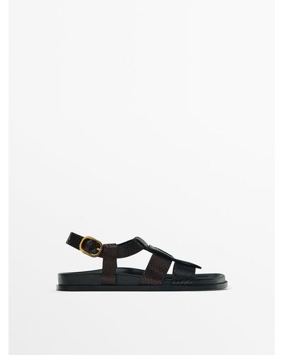 MASSIMO DUTTI Flat Sandals With Wide Straps - White