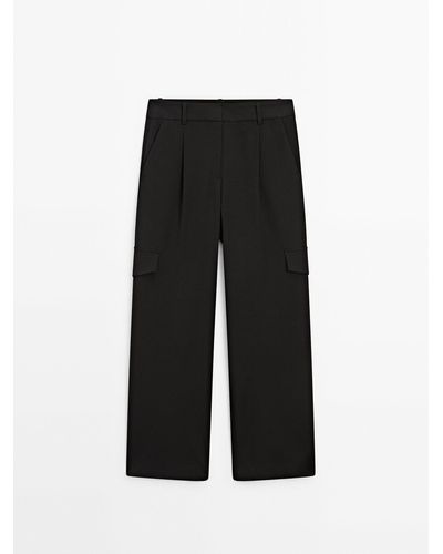 MASSIMO DUTTI Straight-Fit Cargo Pants With Darts - Black