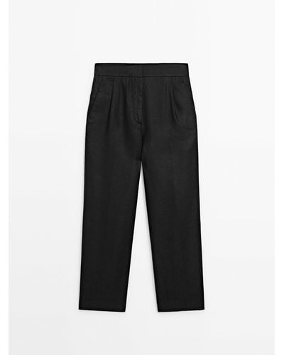MASSIMO DUTTI Slim Fit Darted Linen Pants - Black