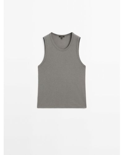 MASSIMO DUTTI Sleeveless Halter Top With Ribbed Detail - Gray
