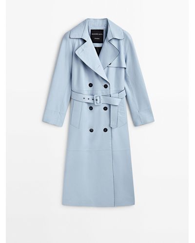 MASSIMO DUTTI Nappa Leather Trench-style Coat With Belt - Studio - Blue