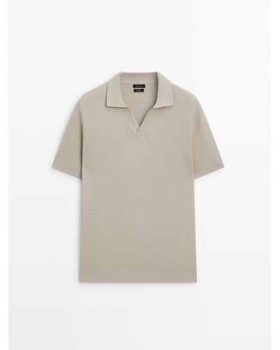 MASSIMO DUTTI Short Sleeve Knit Polo Shirt - Natural