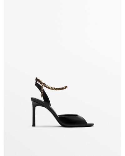MASSIMO DUTTI Leather High-heel Sandals With Chain Ankle Strap - Studio - Black