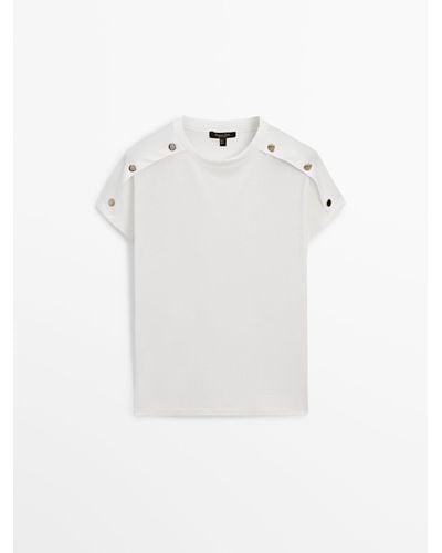 MASSIMO DUTTI Drop-Shoulder Top With Button Detail - White